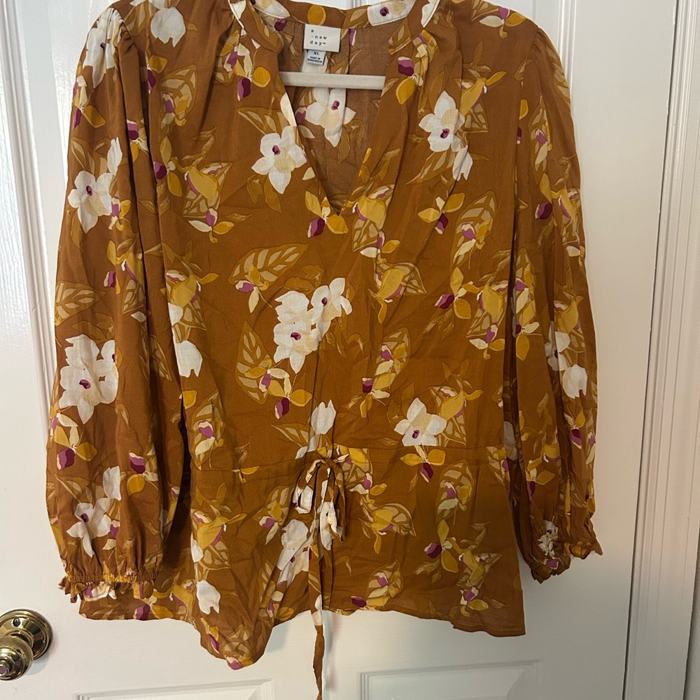 a new day Mustard Floral Blouse